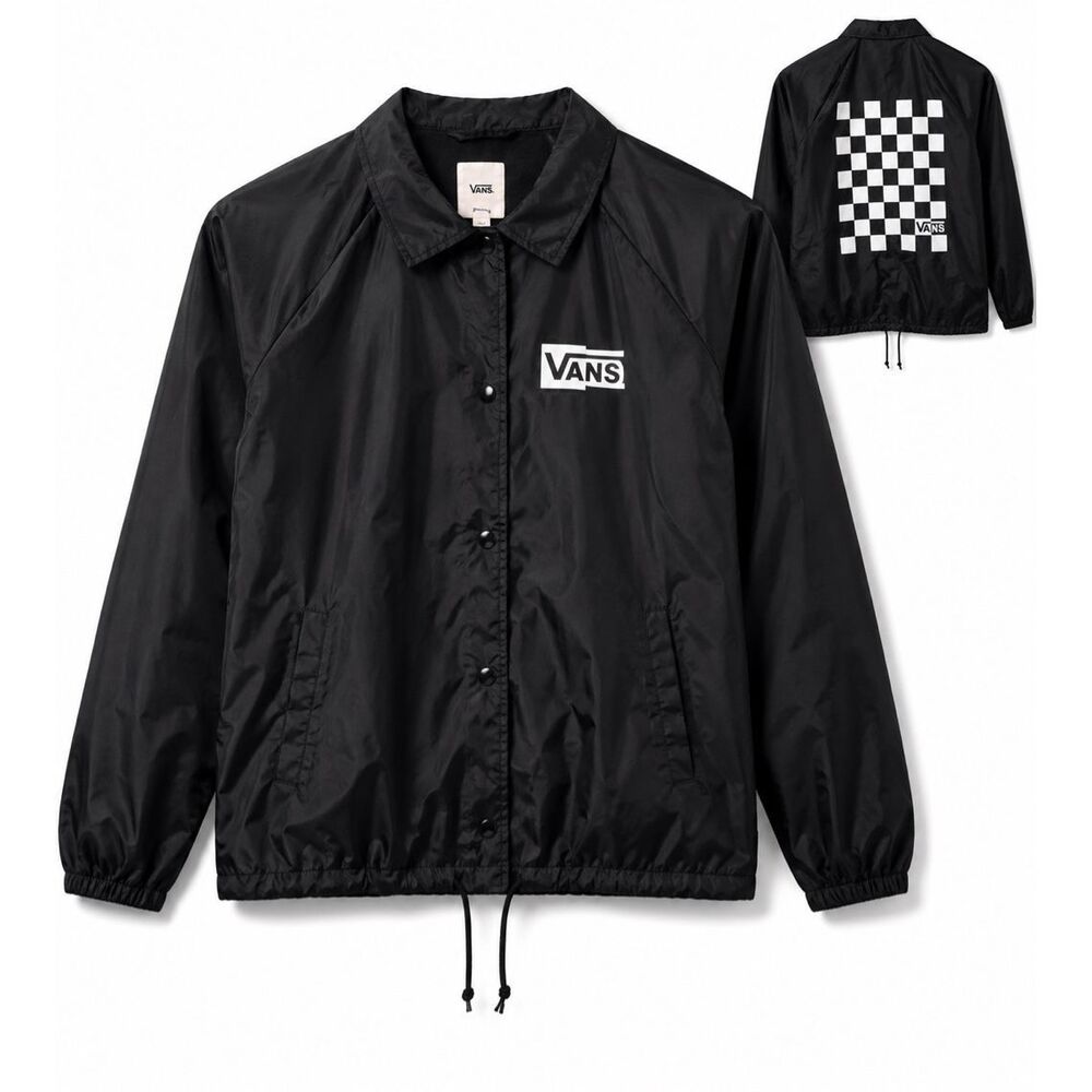 Vans Women’s Black Checkerboard Coach Jacket XS Windbreaker Skate Streetwear Ska
